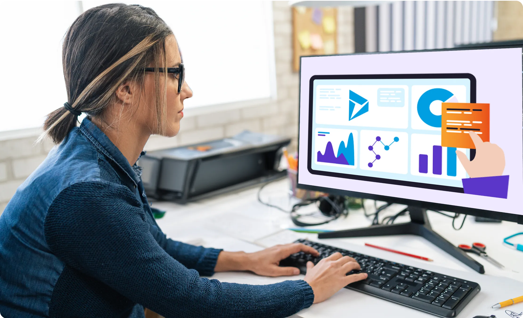 A woman using a computer